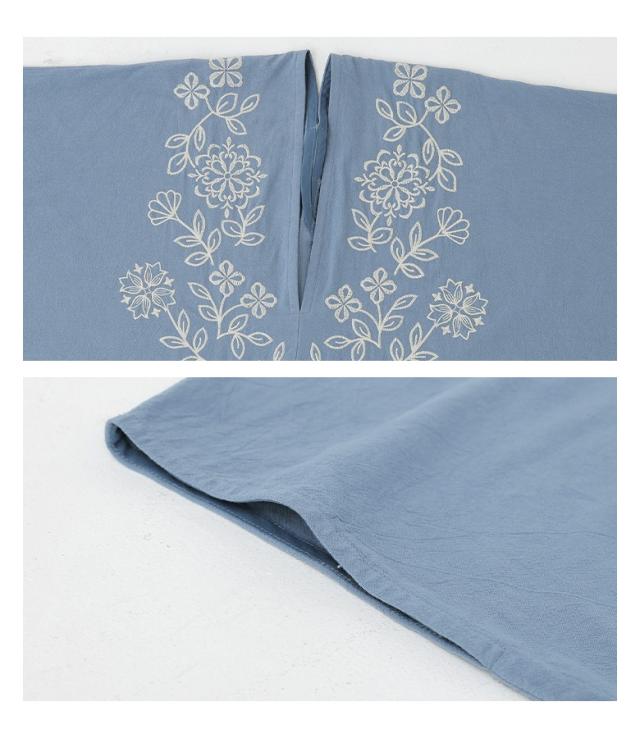 ＜夏新作＞ 『刺繍カフタンワンピース』【メール便不可】【30】[カフタンワンピース 半袖 レディース 夏 春 ドレス ロング 刺繍 花柄 綿100％ コットン100％ Vネック ゆったり 体型カバー]