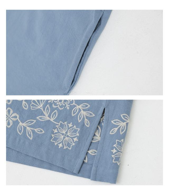 ＜夏新作＞ 『刺繍カフタンワンピース』【メール便不可】【30】[カフタンワンピース 半袖 レディース 夏 春 ドレス ロング 刺繍 花柄 綿100％ コットン100％ Vネック ゆったり 体型カバー]