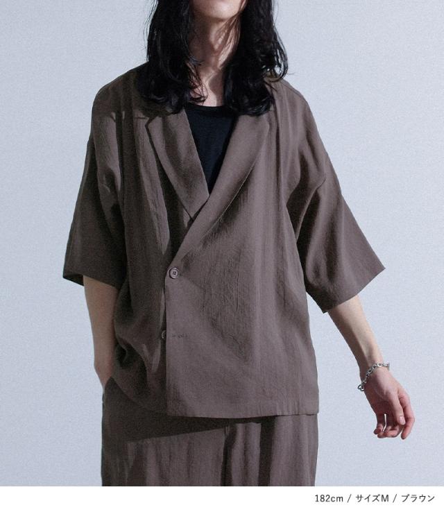 『MDRシャツ＆ストレートパンツセットアップ』【メール便不可】【30】[アウター メンズ セットアップ シャツ パンツ ストレート ワイド 総ゴム 調整できる 紐付き 楽ちん 薄手 涼し気 透け感 春 夏]_1
