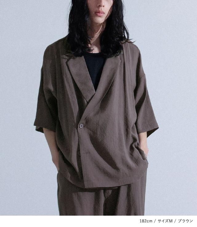 『MDRシャツ＆ストレートパンツセットアップ』【メール便不可】【30】[アウター メンズ セットアップ シャツ パンツ ストレート ワイド 総ゴム 調整できる 紐付き 楽ちん 薄手 涼し気 透け感 春 夏]_6