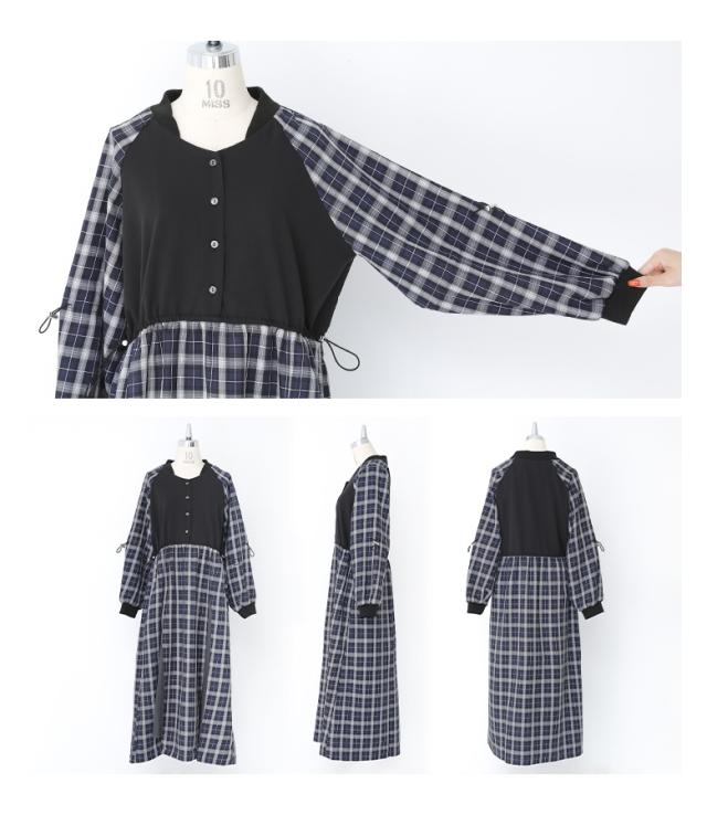 プリーツ切替チェックワンピース』【メール便不可】【30】[ワンピース