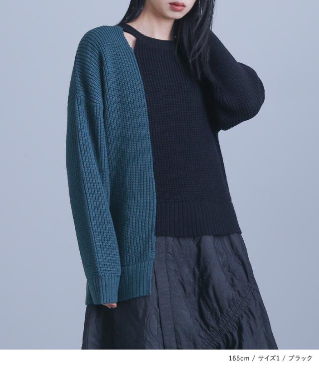【最大800円オフ 15日0時迄】【送料無料】『キルティング切替ワンピース』【メール便不可】【60】[ワンピース 長袖 レディース ニット ニットワンピ キルティング アシンメトリー ドッキング 切り替え 切替 配色 レイヤード]_5