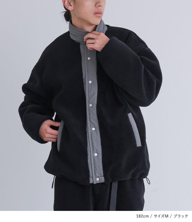 【送料無料】『スタンドカラーボアジャケット』【メール便不可】【60】[ジャケット ボア メンズ アウター ライトアウター 羽織 ブルゾン 長袖 スタンドカラー 裏地付き ドロスト セットアップ] 送料無料】『スタンドカラーボアジャケット』【メール便不可】【60