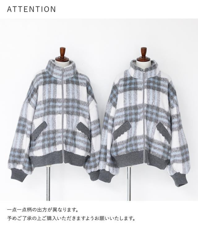 【送料無料】『起毛チェック柄ショートコート』【メール便不可】【50】[コート レディース アウター レディースコート 長袖 チェック柄 シャギー生地 ぽわん袖 オシャレウォーカー]
