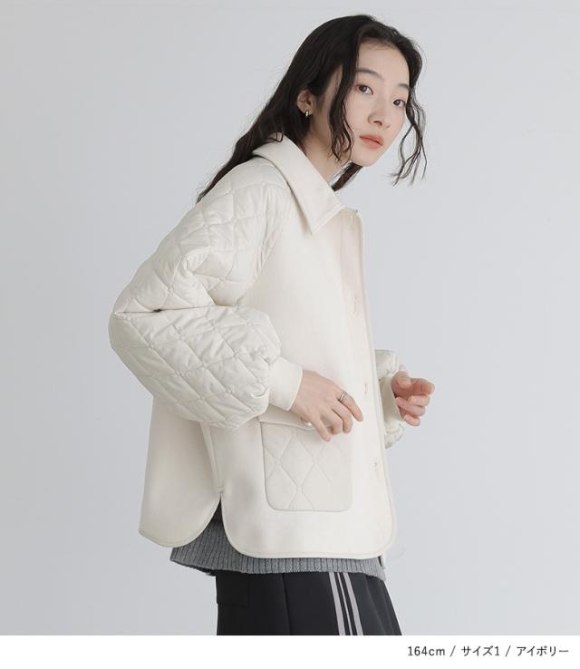 【送料無料】『キルティングブルゾン』【メール便不可】【40】[ブルゾン ジャケット レディース アウター 羽織 ショート丈 異素材 キルティング 刺繍 ポケット オシャレウォーカー] 送料無料】『キルティングブルゾン』【メール便不可】【40】[ブルゾン