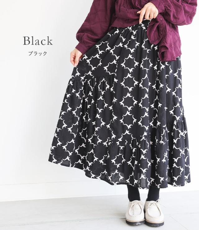 【感謝価格】【送料無料】※メール便可※【10】スカート レディース 春 夏 秋 冬 ロング丈 ロングスカート ティアードスカート 裏地付き ウエストゴム 体型カバー コットン100％ 綿100％ fu_dueka:: エーカ OUKA オウカ ◇_6