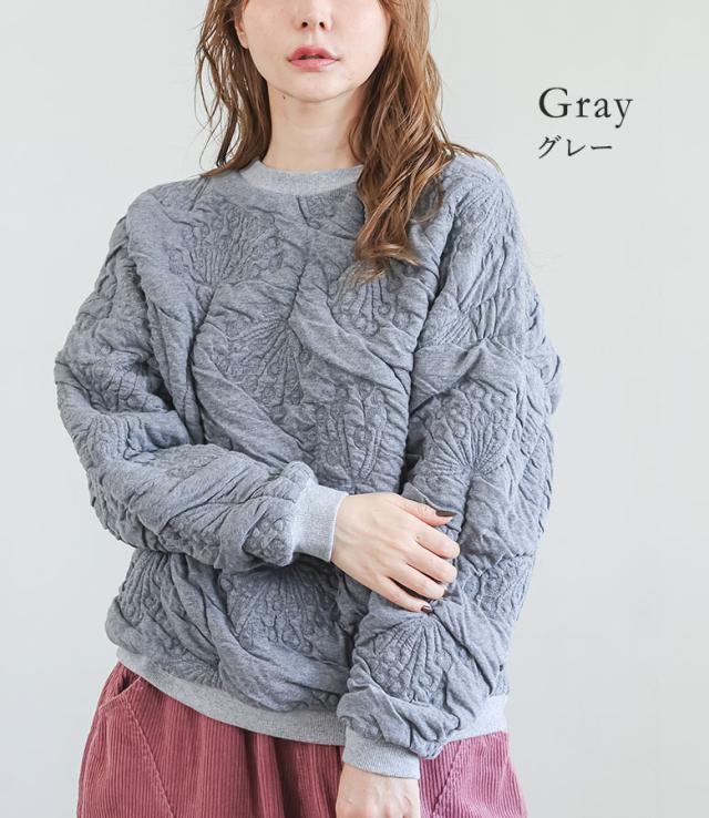 「感謝価格」【送料無料】◇【メール便不可】【20】 カットソー レディース 春 秋 冬 長袖 ショート丈 ミドル丈 キルトトップス スウェット トレーナー 防寒 あったか 着膨れしない キルト シンプル 軽量 総柄 YARRA ヤラ OUKA オウカ