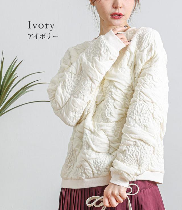 「感謝価格」【送料無料】◇【メール便不可】【20】 カットソー レディース 春 秋 冬 長袖 ショート丈 ミドル丈 キルトトップス スウェット トレーナー 防寒 あったか 着膨れしない キルト シンプル 軽量 総柄 YARRA ヤラ OUKA オウカ