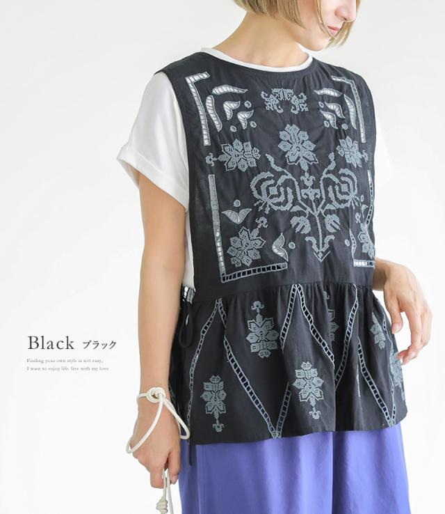 【感謝価格】【送料無料】※メール便可※【5】 ベスト レディース 春 夏 秋 冬 ジレ ビスチェ トップス Vネック レイヤード 羽織り 刺繍 ボタン カットワーク コットン100％ 前後２way doux bleu ドゥーブルー OUKA オウカ ◇_6