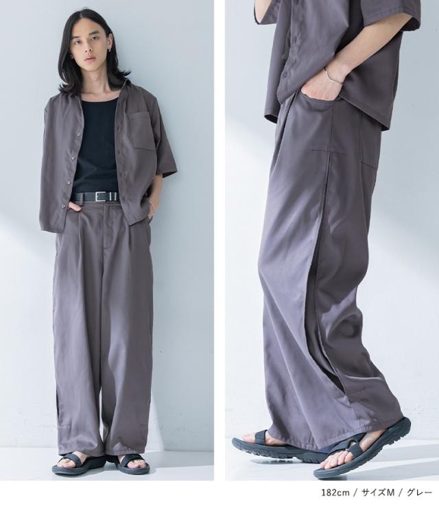 『MDRレギュラーカラーシャツセットアップ』【メール便不可】【30】[セットアップ メンズ 夏 春 シャツ 半袖 ワイドパンツ ロング オーバーサイズ カジュアルシャツ サイドタック レギュラーカラー 上下セット]_14