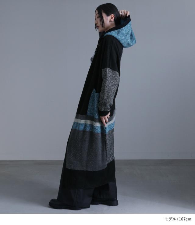 【送料無料】『kOhAKU配色フード付きロングカーディガン』 【メール便不可】【40】[ニットカーディガン レディース 秋冬 カーディガン コーディガン トップス 羽織 長袖 フード ダブルボタン 配色 切替 異素材MIX ミックスカラー hek2056] 送料無料】『kOhAKU配色フード付きロングカーディガン』 【メール便