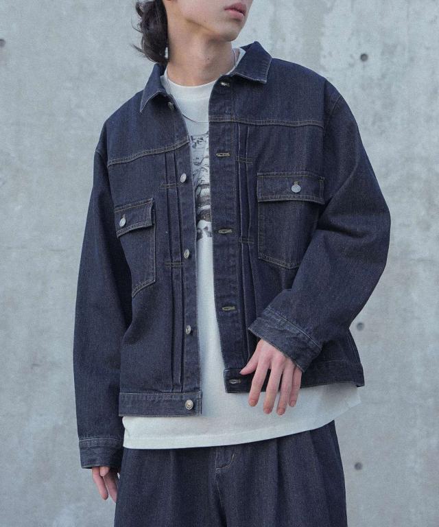 500円OFFクーポン21日23:59迄 【送料無料】『MDRタックデザインデニムジャケット』【メール便不可】【30】[デニムジャケット メンズ ライトアウター ジャケット ブルゾン 長袖 デニム 配色 ステッチ タック 綿100％ セットアップ] 送料無料】『MDRタックデザインデニムジャケット』【メール便不可