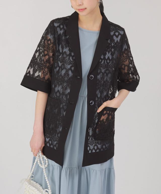 送料無料】『レース×リネン混シアージャケット』【メール便不可】【20