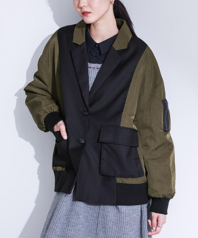 送料無料】＜秋新作＞『異素材切替テーラードジャケット