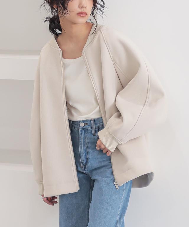 送料無料】『フェイクメルトンボリュームスリーブブルゾン』【メール便