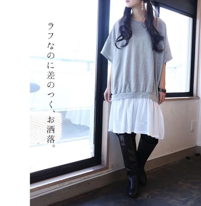 Kohaku異素材モードワンピース 女性 プレゼント ワンピース レディース 無地 半袖 膝丈 膝上丈 薄手 フリル スウェット 異素材 綿1の通販はau Pay マーケット オシャレウォーカー Osharewalker