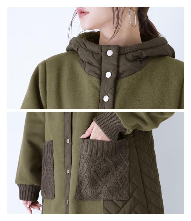 送料無料】『異素材キルティングフード2WAYコート』【メール便不可