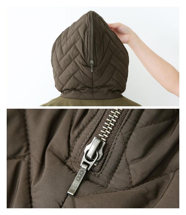 送料無料】『異素材キルティングフード2WAYコート』【メール便不可