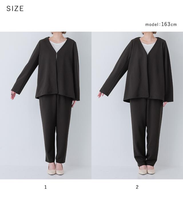 【送料無料】『ノーカラージャケット＆パンツセットアップ』【メール便不可】【30】[セットアップ レディース ジャケット 長袖 羽織 ノーカラー ボトムス テーパードパンツ ロング丈 オケージョン]の通販は