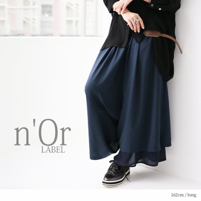 『nOrLABEL異素材使いアシンメトリーパンツ』[パンツ レディース ボトムス ロング レギュラー ワイド レイヤード ガウチョパンツ スカン｜au  PAY マーケット