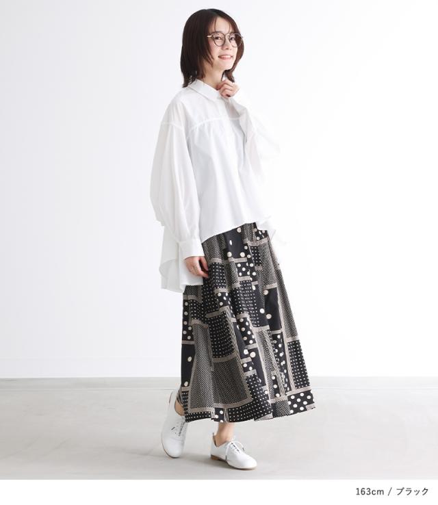 【送料無料】『変形ドットプリントフレアスカート』【メール便不可】【20】[スカート ロングスカート ロング丈 ボトムス レディース 春 フレア フレアスカート コットン100％ 綿100％ ウエストゴム]_4