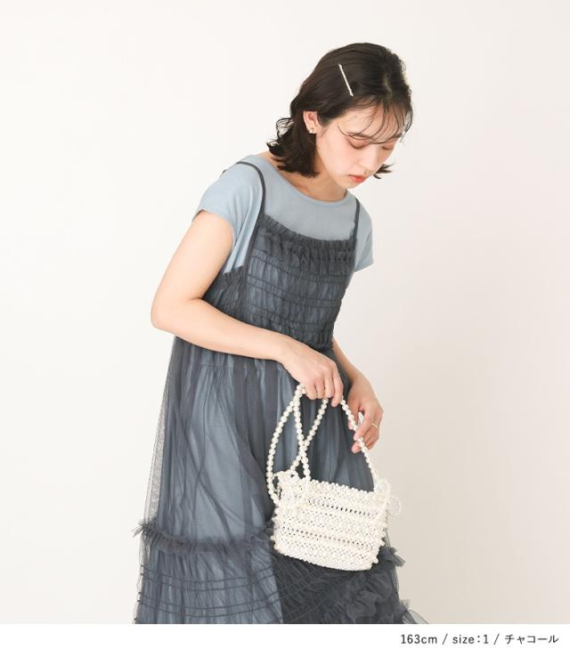 【貨物輸送無料】『チュールキャミワンピース』【電子メール便不可】【30】[キャミワンピース レディース チュール 花の冠yd 重ね着 透け感 フラウンス シャーリング ギャザー 調節する能力のある]