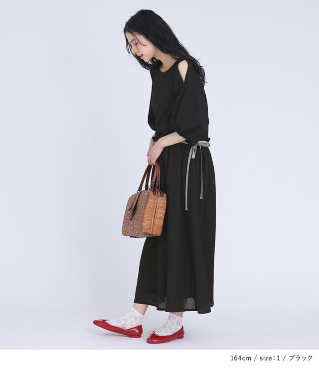 『肩細長い切口異原料品縛衣装』【電子メール便不可】【20】[衣装 レディース 半袖 労働者の一団のど頚 ぽわん袖 ロング丈 カットソー 織り地出どころ 側面シュロの葉]
