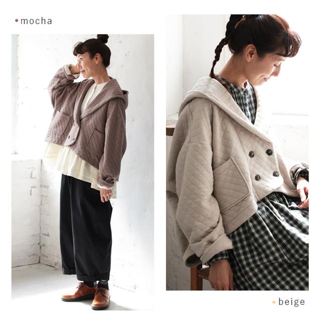 《通常販売START！》まぁるいキルトのジャケット レディース アウター 羽織り 長袖 ショート丈フード付き キルティング 中綿