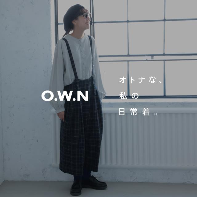 O.W.N おとなチェックのサロペット レディース オールインワン ワイドパンツ ロング サスペンダー付き リネン混 ボトムス_1