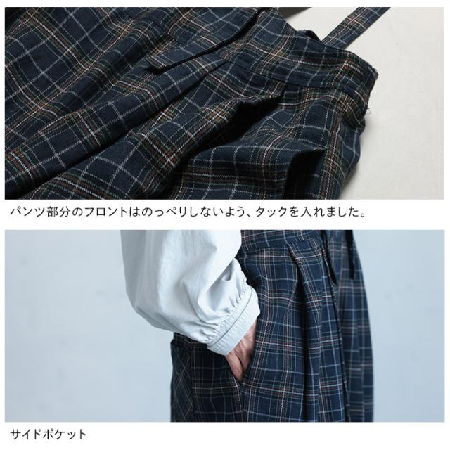 O.W.N おとなチェックのサロペット レディース オールインワン ワイドパンツ ロング サスペンダー付き リネン混 ボトムス_12