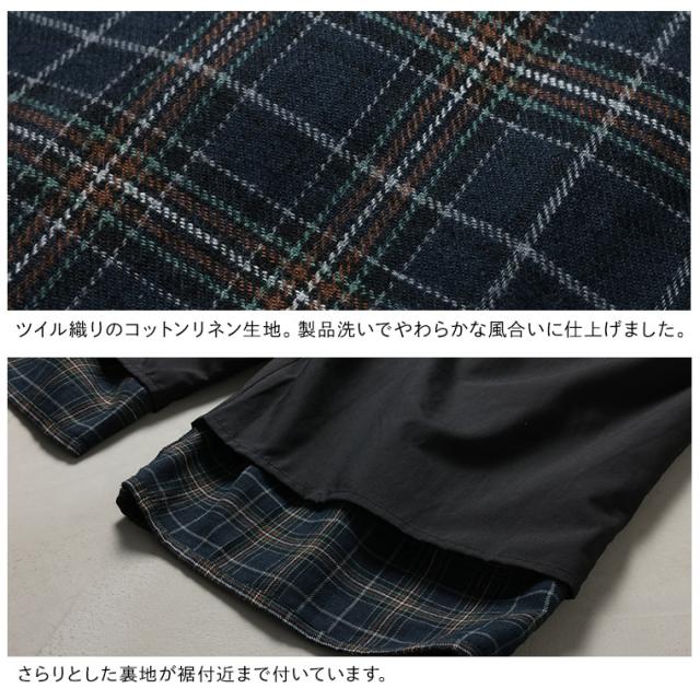 O.W.N おとなチェックのサロペット レディース オールインワン ワイドパンツ ロング サスペンダー付き リネン混 ボトムス_14