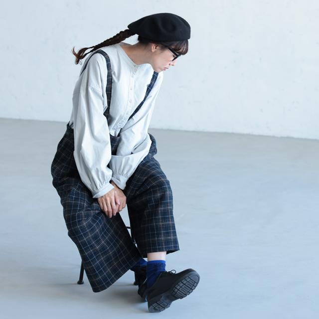 O.W.N おとなチェックのサロペット レディース オールインワン ワイドパンツ ロング サスペンダー付き リネン混 ボトムス_6