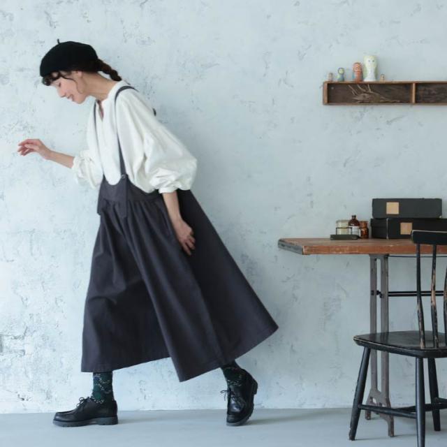 ふくろうと月 キュロットみたいなサロペット レディース オールインワン ガウチョパンツ フレア Aライン リネン混 ボトムス_3