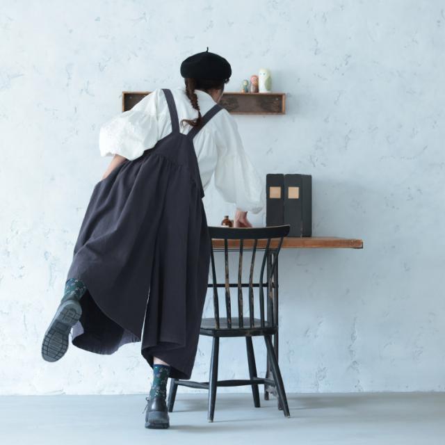 ふくろうと月 キュロットみたいなサロペット レディース オールインワン ガウチョパンツ フレア Aライン リネン混 ボトムス_5