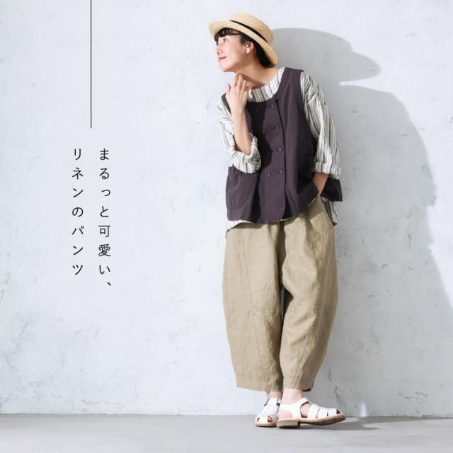 O.W.N まるっと可愛い、リネンのパンツ レディース コクーンパンツ クロップド丈 9分丈 九分丈 麻 リネン ボトムス_2