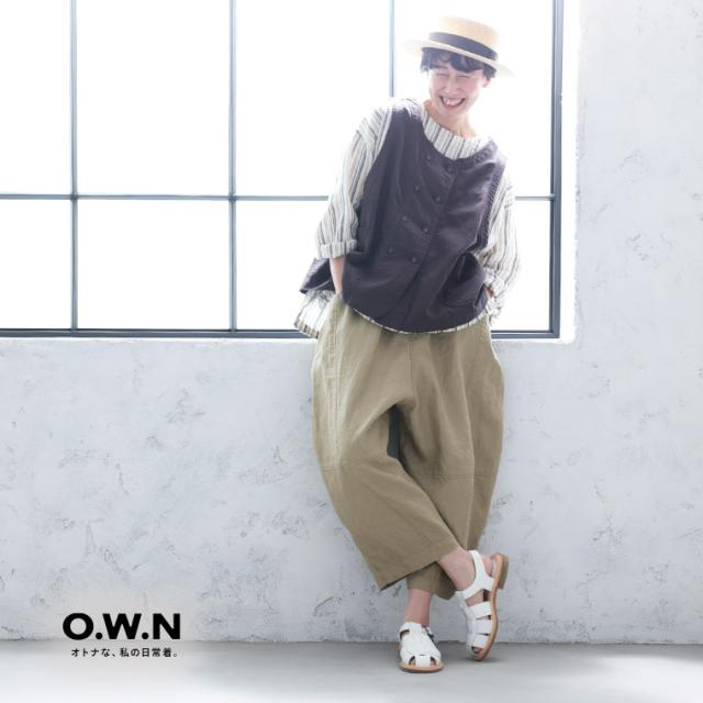 O.W.N まるっと可愛い、リネンのパンツ レディース コクーンパンツ クロップド丈 9分丈 九分丈 麻 リネン ボトムス_8