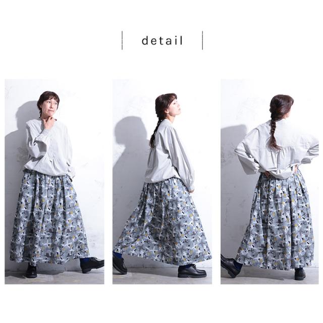 RaKMACKA（レックマッカ） ワタリドリのスカート レディース ロング ギャザー フレア Aライン 綿 コットン ボトムス RaKMACKA（レックマッカ） ワタリドリのスカート レディース ロング