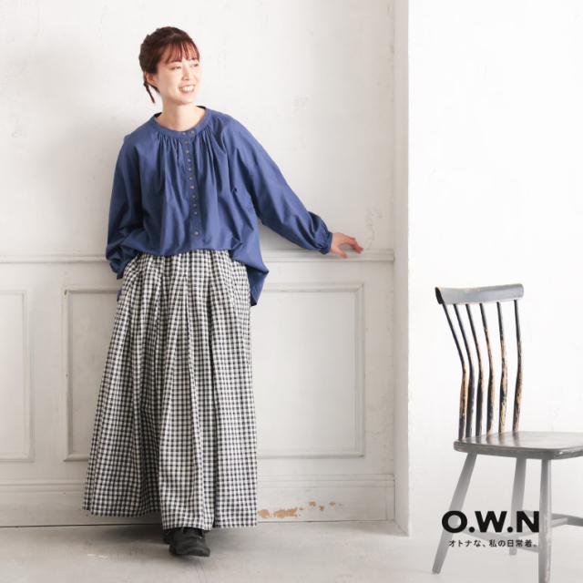 O.W.N とことんチャーミングなブラウス レディース シャツ 長袖 ノーカラー バンドカラー 綿 コットン トップス O.W.N とことんチャーミングなブラウス レディース シャツ 長袖