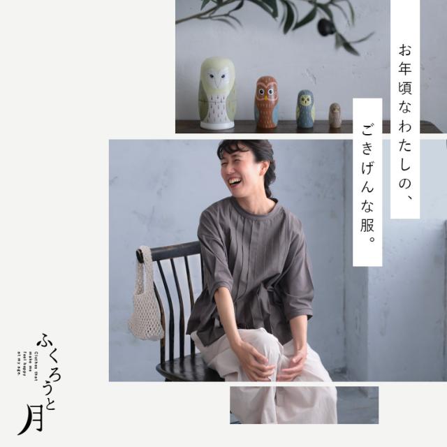 ふくろうと月 はいいろフクロウのブラウスみたいなTシャツ レディース プルオーバー カットソー 5分袖 半袖 コットン トップス_1