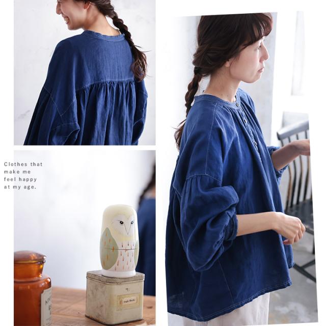 SOUSOU KYOTOフクロウ長袖ブラウス SOUSOU KYOTOフクロウ長袖ブラウス 高島縮 20/20 グランシャツ