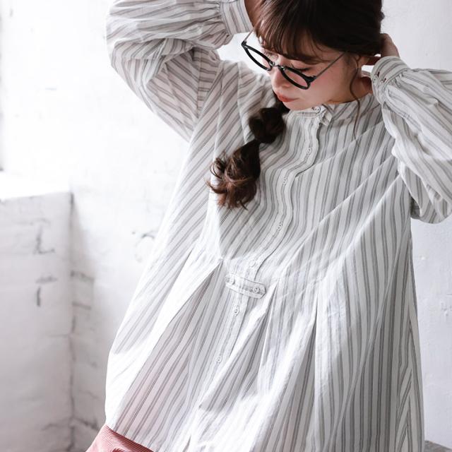 ベストに合わせる、やさしいストライプのブラウス レディース シャツ