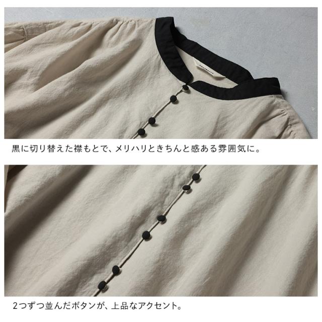 【ついに再入荷！】はちみつ堂 ふた色ブラウス レディース シャツ 長袖 パフスリーブ ノーカラー バンドカラー トップス_11