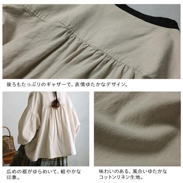 【ついに再入荷！】はちみつ堂 ふた色ブラウス レディース シャツ 長袖 パフスリーブ ノーカラー バンドカラー トップス_14