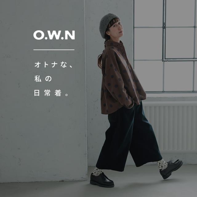 O.W.N「わがまま別注」大人にも馴染むドットの、まるい襟のプルオーバー レディース ブラウス シャツ リネン混 水玉 トップス_1