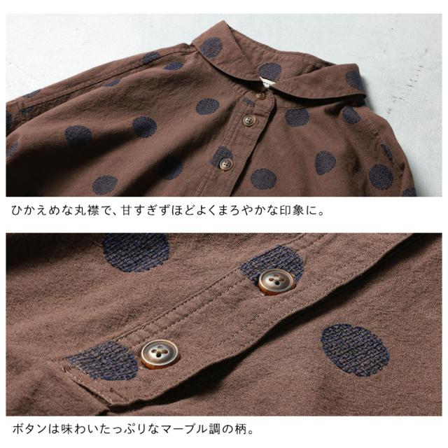 O.W.N「わがまま別注」大人にも馴染むドットの、まるい襟のプルオーバー レディース ブラウス シャツ リネン混 水玉 トップス_10