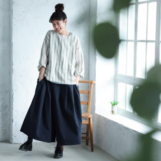 「わがまま別注」ストライプなリネンTee レディース ブラウス プルオーバー 長袖 麻 リネン シンプル ベーシック トップス_4