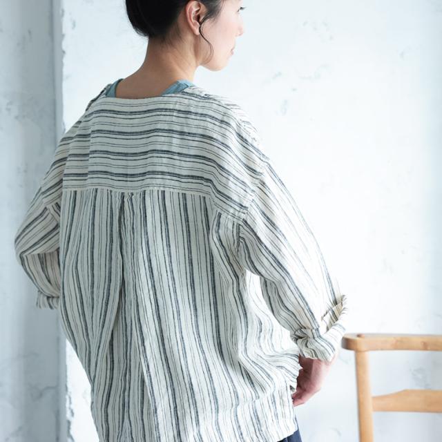 「わがまま別注」ストライプなリネンTee レディース ブラウス プルオーバー 長袖 麻 リネン シンプル ベーシック トップス_5