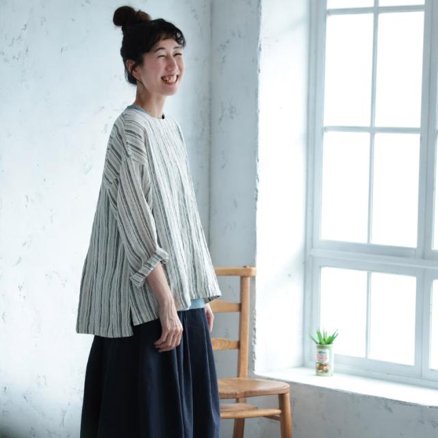 「わがまま別注」ストライプなリネンTee レディース ブラウス プルオーバー 長袖 麻 リネン シンプル ベーシック トップス_9