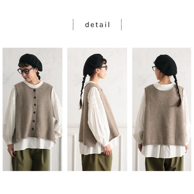 O.W.N ボタンなリブ編みベスト レディース ニットベスト ノースリーブ クルーネック ウール混 トップス_10