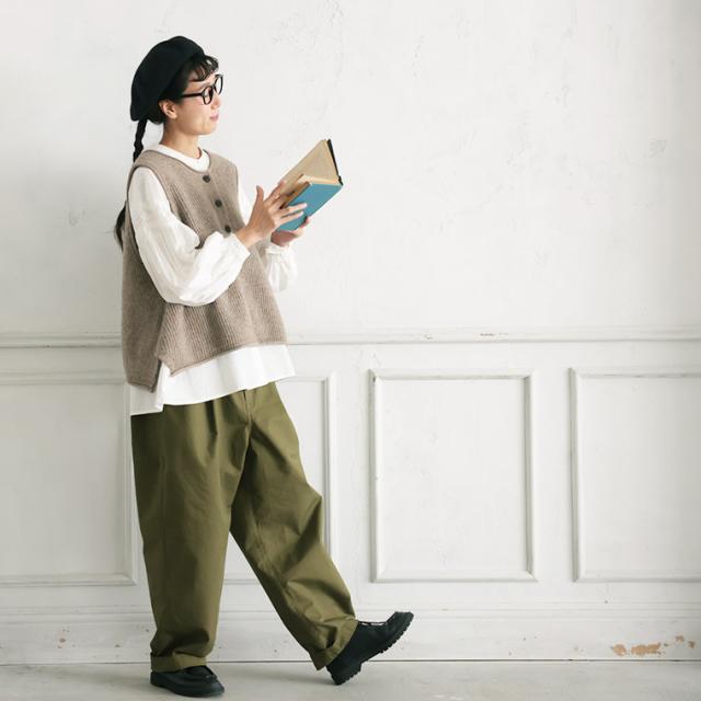 O.W.N ボタンなリブ編みベスト レディース ニットベスト ノースリーブ クルーネック ウール混 トップス_3